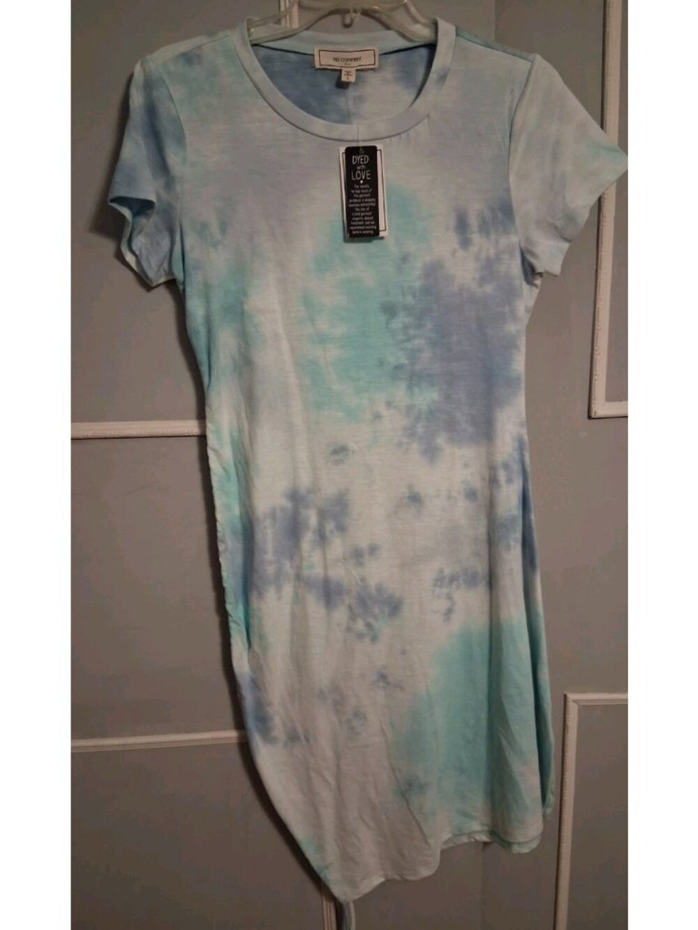 No Comment Blue & White Tie Dye Sheath Dress Adjustable Cinch Side Size L